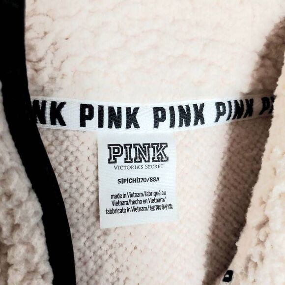 Victoria’s Secret PINK Sherpa Quarter Zip Pullover Small Cream Fleece Cozy Warm - Picture 4 of 7